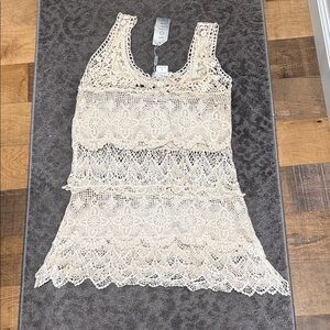 Solitaire Cream Crochet Lace Tank Top